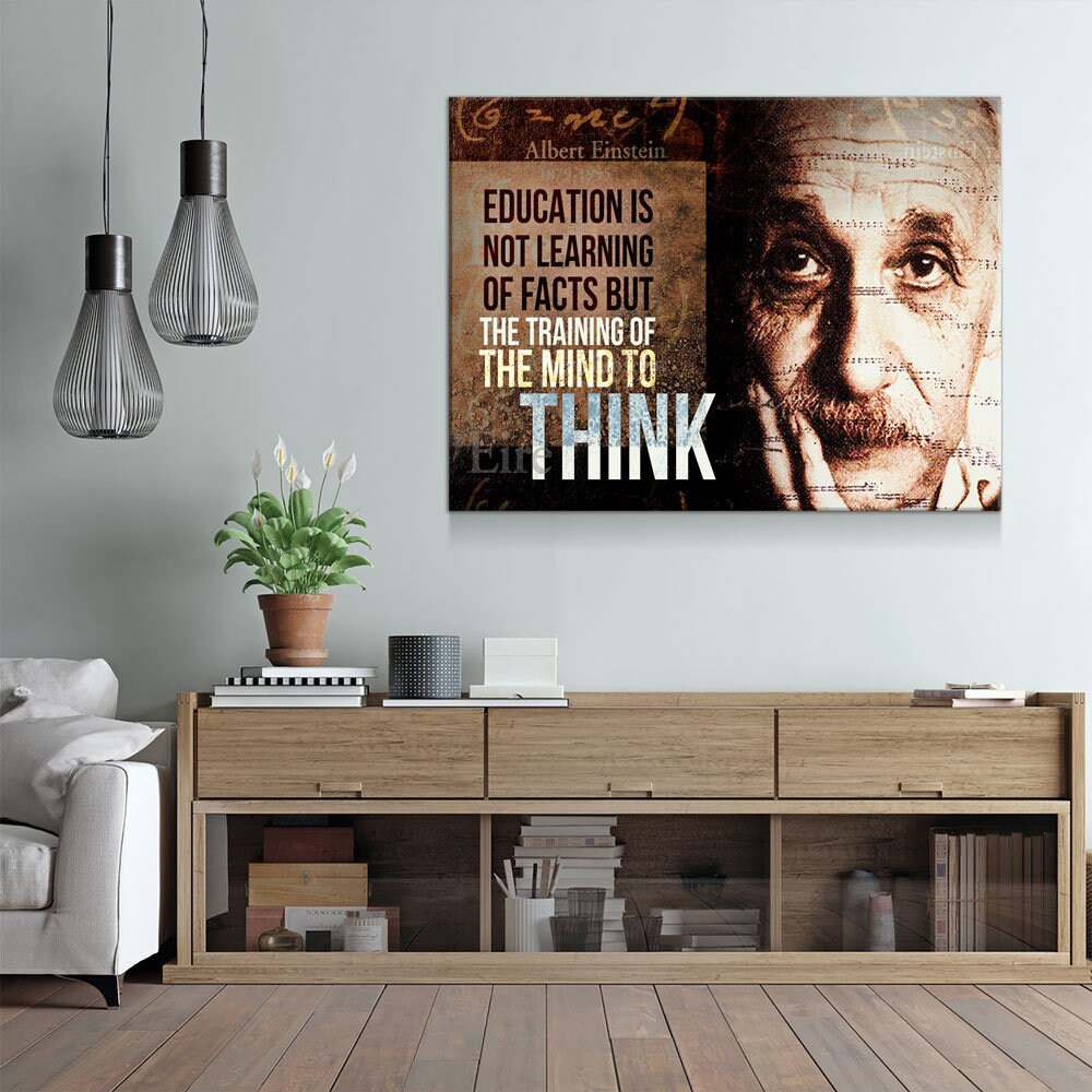 Albert Einstein Canvas Wall Art, Education Is Not Learning Of Facts But The Training Of The Mind To Think, Albert Einstein Quote - Royal Crown Pro