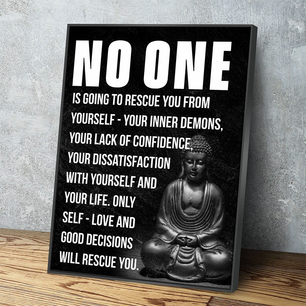 Buddha Canvas Wall Art, Inspirational Art, No One Is Going To Rescue You From Yourself, Buddha Quote - Royal Crown Pro