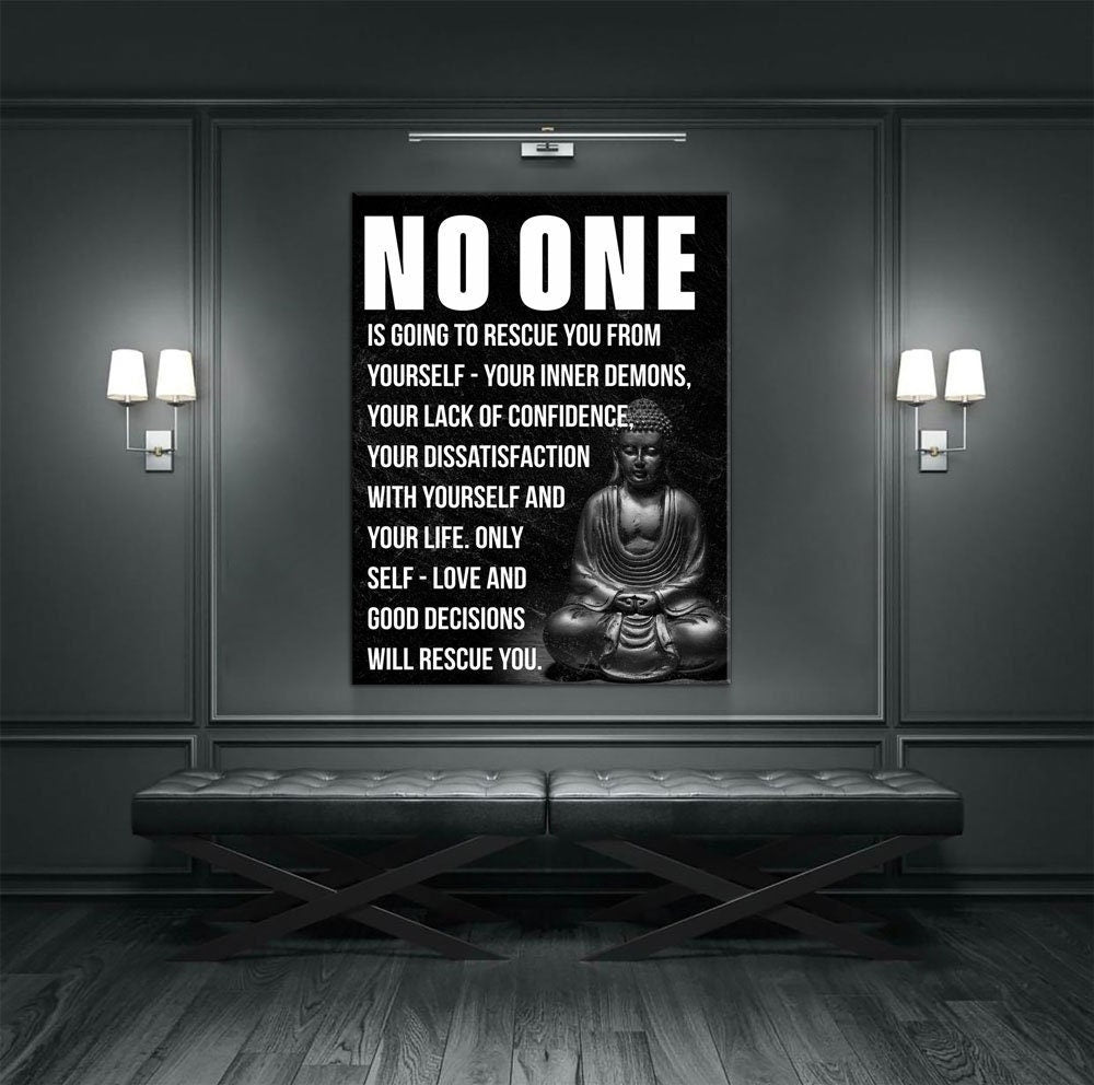 Buddha Canvas Wall Art, Inspirational Art, No One Is Going To Rescue You From Yourself, Buddha Quote - Royal Crown Pro