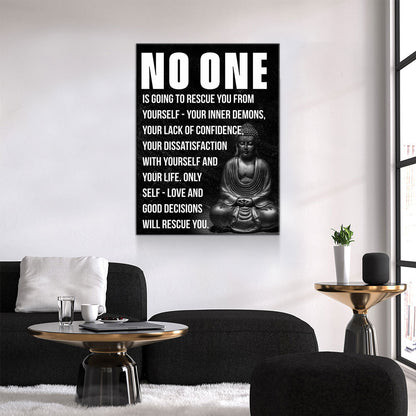 Buddha Canvas Wall Art, Inspirational Art, No One Is Going To Rescue You From Yourself, Buddha Quote - Royal Crown Pro