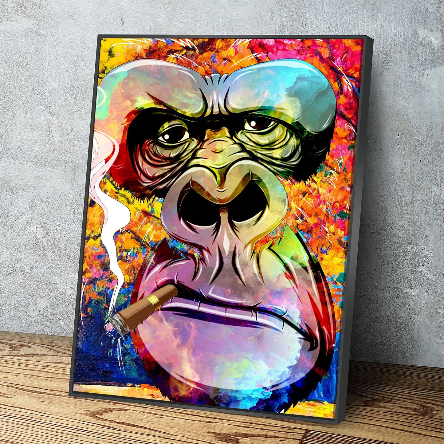 Gorilla Smoking Canvas Wall Art, Abstract Gorilla Art, Smoking Gorilla, Animal Print, Gorilla Smoking Cigar - Royal Crown Pro