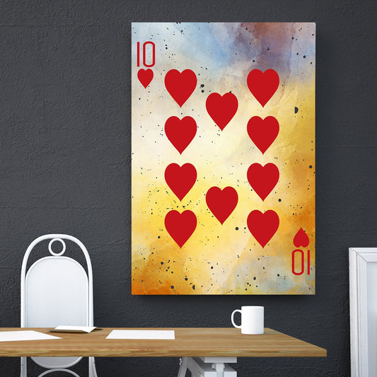 10 Of Hearts Vintage Framed Canvas Wall Art Home Decor, Poker Room, Casino, Man Cave, 10 Of Hearts Playing Card Art - Royal Crown Pro