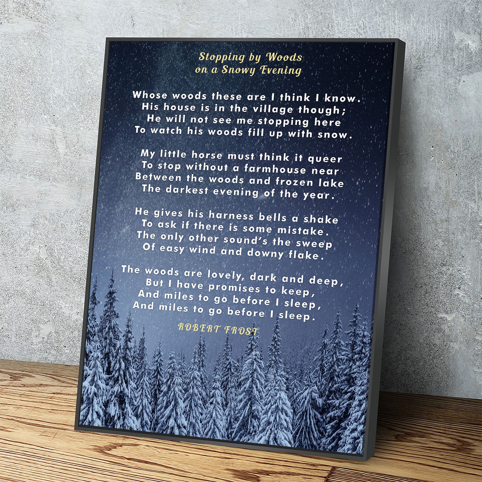 Stopping By Woods On a Snowy Evening Canvas Wall Art, Robert Frost Poem, 1922 Poem, New Hampshire Poetry Collection - Royal Crown Pro