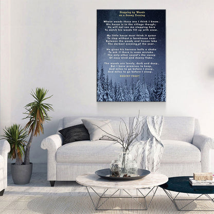 Stopping By Woods On a Snowy Evening Canvas Wall Art, Robert Frost Poem, 1922 Poem, New Hampshire Poetry Collection - Royal Crown Pro