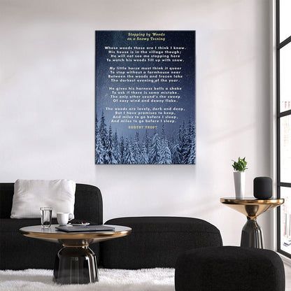 Stopping By Woods On a Snowy Evening Canvas Wall Art, Robert Frost Poem, 1922 Poem, New Hampshire Poetry Collection - Royal Crown Pro