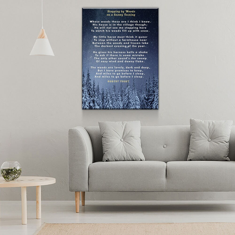 Stopping By Woods On a Snowy Evening Canvas Wall Art, Robert Frost Poem, 1922 Poem, New Hampshire Poetry Collection - Royal Crown Pro