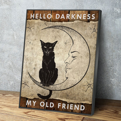 Hello Darkness My Old Friend Canvas Wall Art, Wiccan Decor, Wiccan Art, Black Cat, Wiccan Moon, Spiritual Decor - Royal Crown Pro