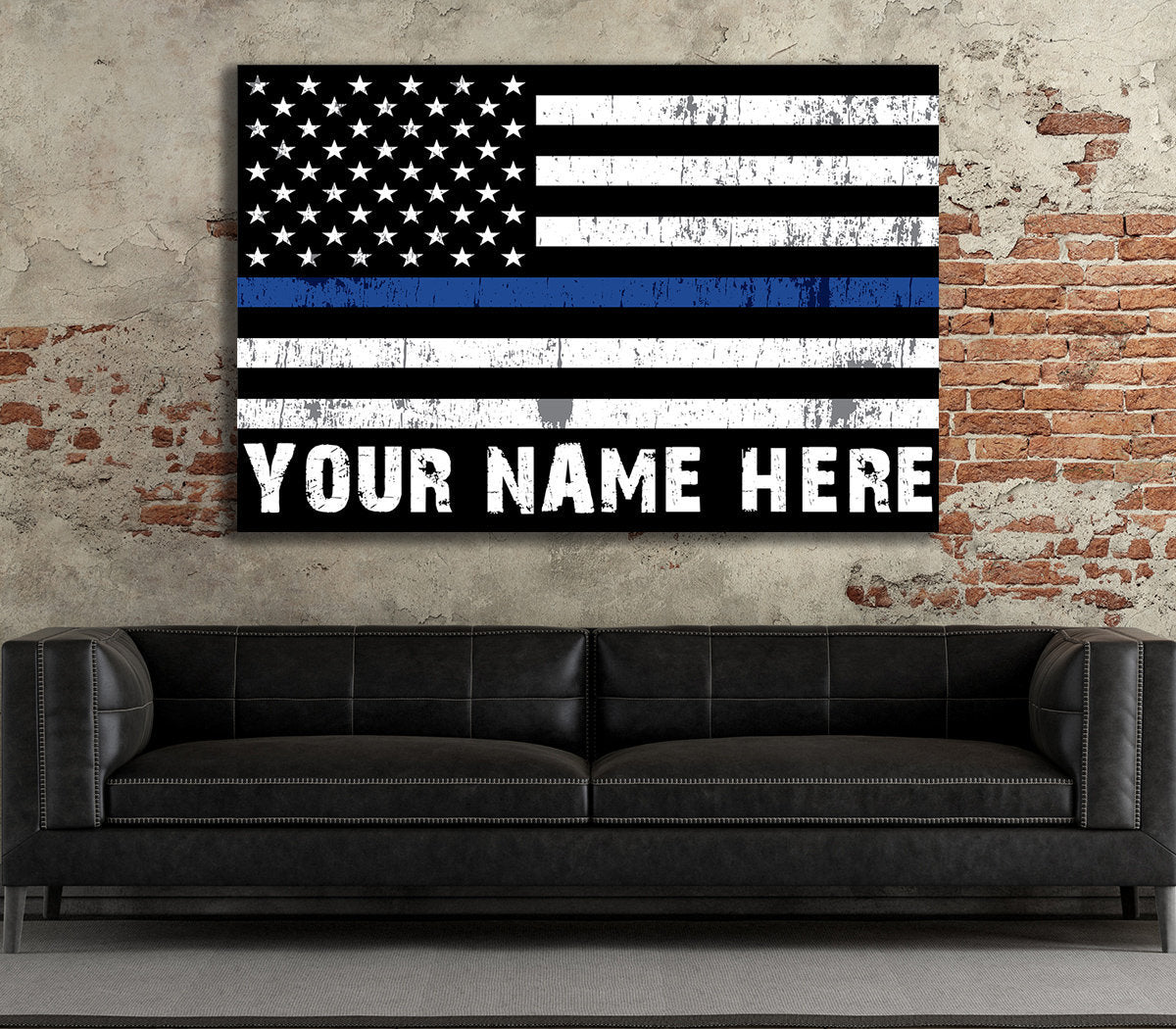 Personalized Thin Blue Line Flag Canvas Wall Art, Custom Wall Art Thin Blue Line, Police Officer Wall Art, LEO, Law Enforcement Officers - Royal Crown Pro