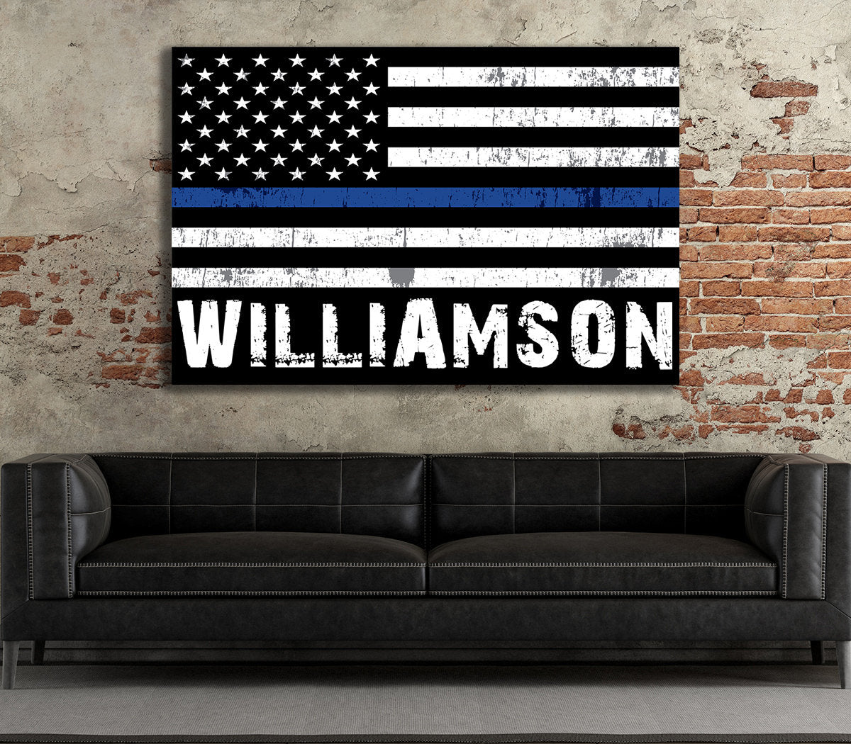 Personalized Thin Blue Line Flag Canvas Wall Art, Custom Wall Art Thin Blue Line, Police Officer Wall Art, LEO, Law Enforcement Officers - Royal Crown Pro