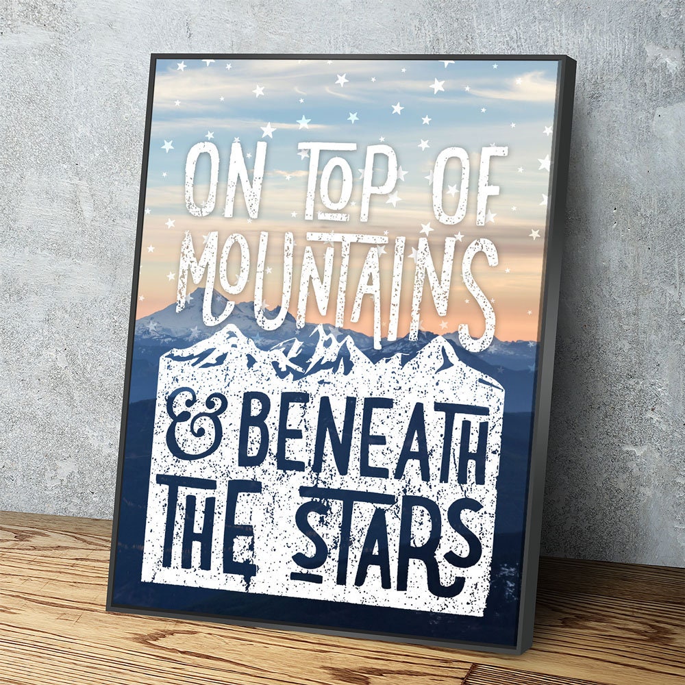 On Top Of Mountains And Beneath The Stars Canvas Wall Art, Mountains, Home Decor, Hiking, Camping, Stars - Royal Crown Pro