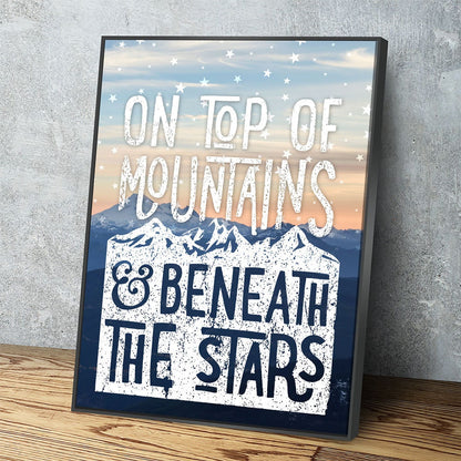 On Top Of Mountains And Beneath The Stars Canvas Wall Art, Mountains, Home Decor, Hiking, Camping, Stars - Royal Crown Pro