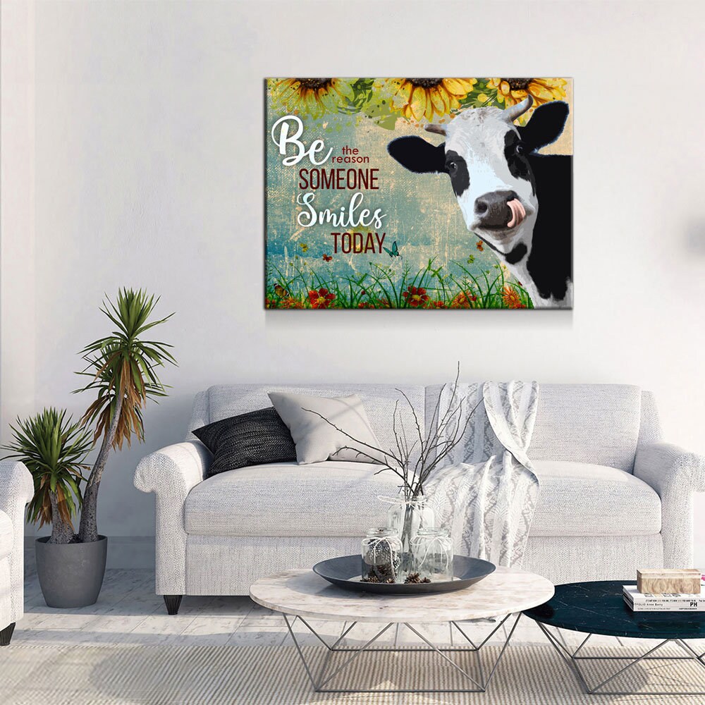 Be The Reason Someone Smiles Today Cow Canvas, Cow Farm, Cow Lovers Canvas, Cow Decor, Farm Kitchen - Royal Crown Pro