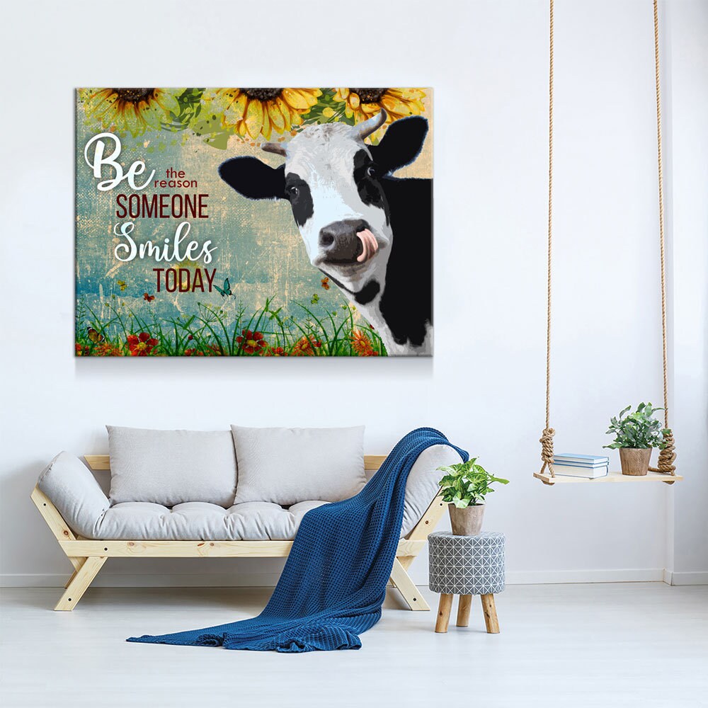 Be The Reason Someone Smiles Today Cow Canvas, Cow Farm, Cow Lovers Canvas, Cow Decor, Farm Kitchen - Royal Crown Pro