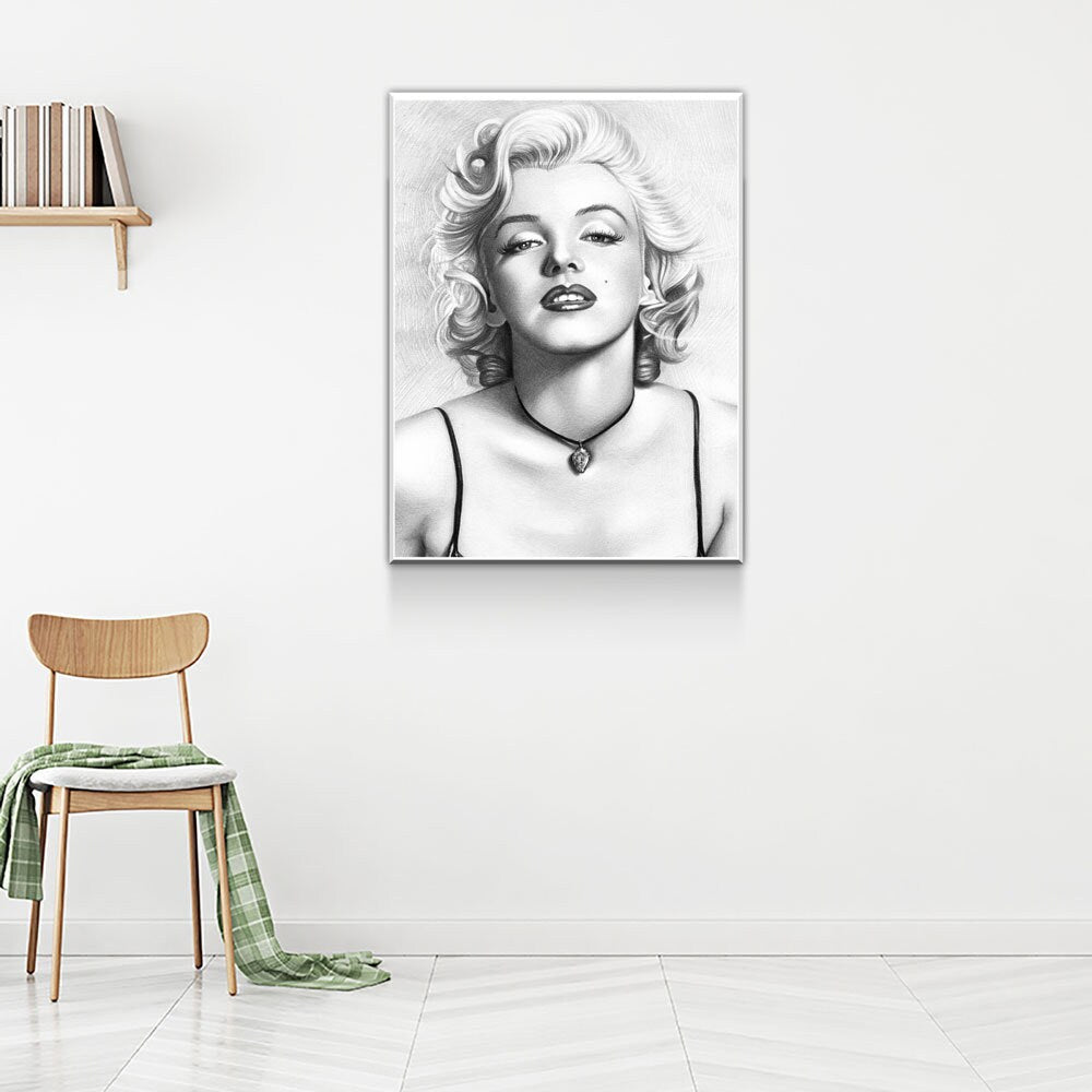 Marilyn Monroe Canvas Wall Art, Black & White Marilyn Monroe Sketch, Marilyn Monroe Drawing, Marilyn Monroe Print - Royal Crown Pro