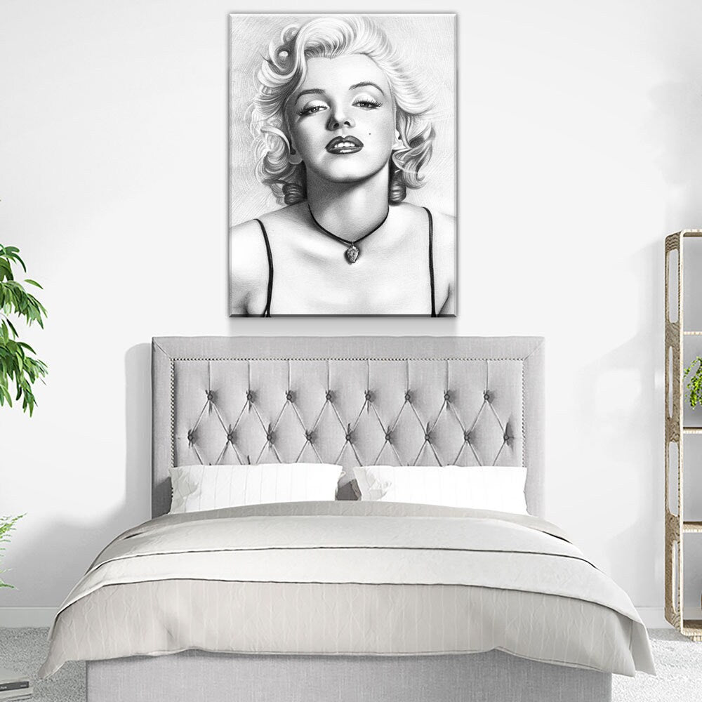 Marilyn Monroe Canvas Wall Art, Black & White Marilyn Monroe Sketch, Marilyn Monroe Drawing, Marilyn Monroe Print - Royal Crown Pro