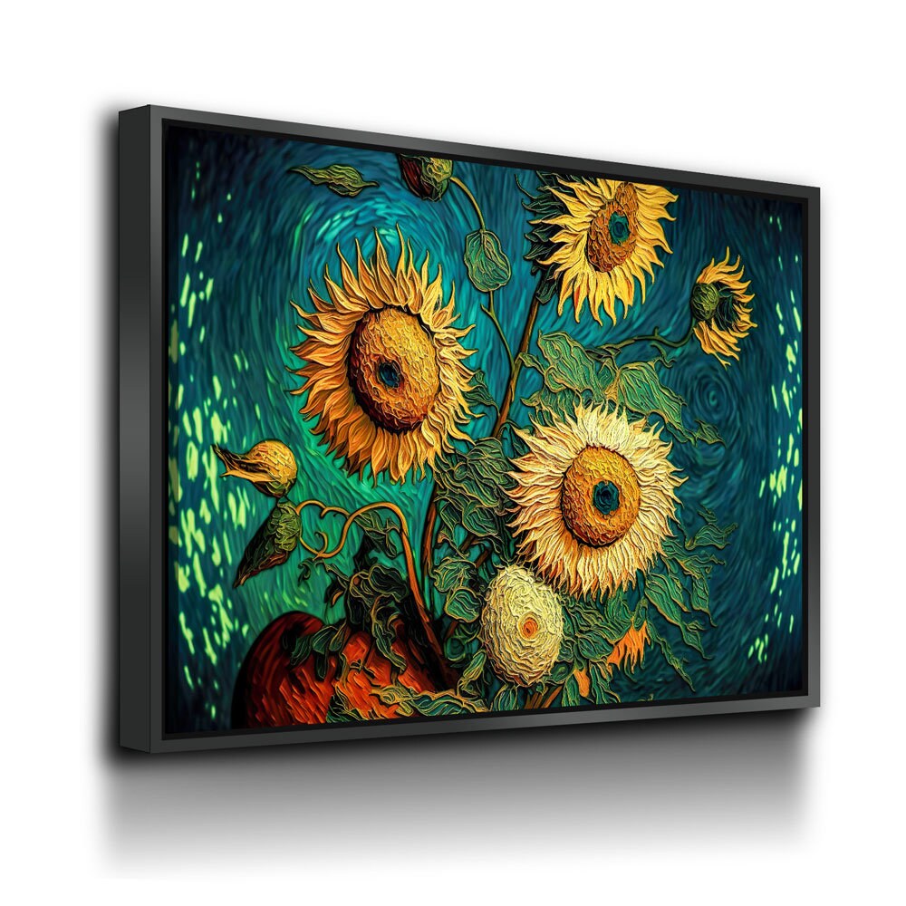 Sunflowers Van Gogh Style Canvas Wall Art, Sunflower Decor, Abstract Art, Abstract Sunflowers - Royal Crown Pro