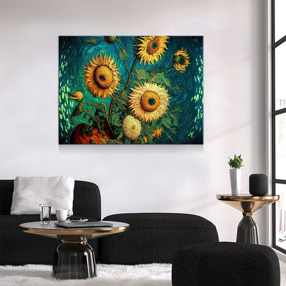 Sunflowers Van Gogh Style Canvas Wall Art, Sunflower Decor, Abstract Art, Abstract Sunflowers - Royal Crown Pro