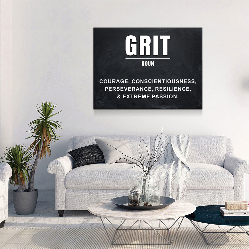 Grit Wall Art Canvas, Grit Noun, Motivational Artwork for Office Home Decor, Gym Decor, Entrepreneur Art, Inspirational Quote, Grit Quote - Royal Crown Pro