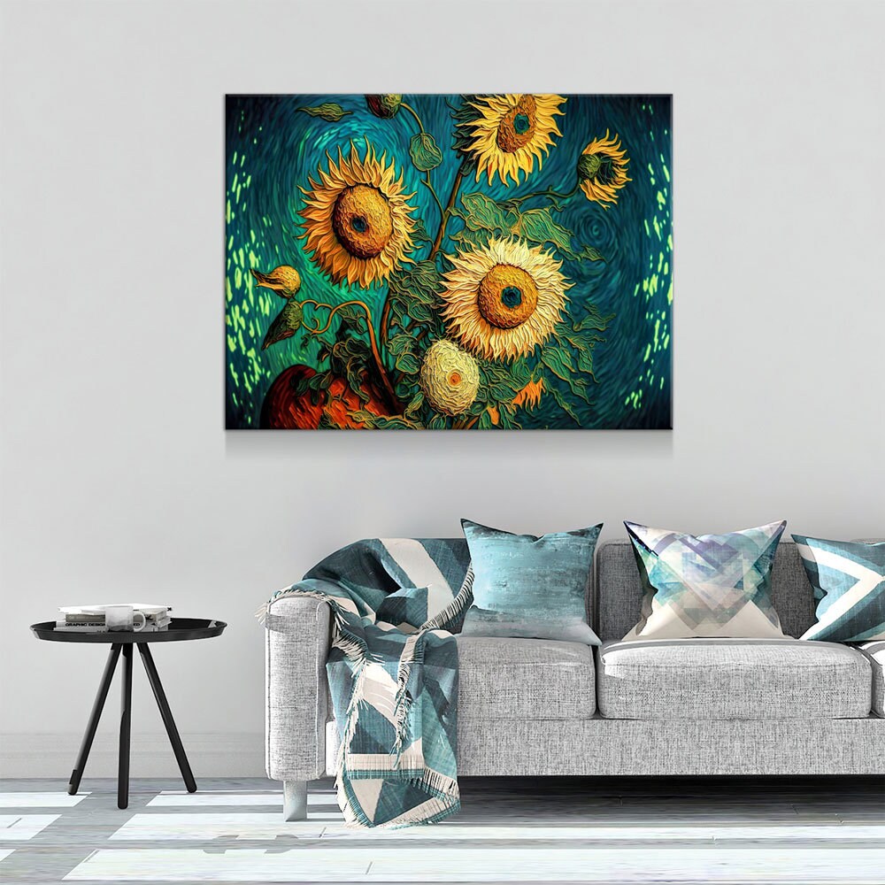 Sunflowers Van Gogh Style Canvas Wall Art, Sunflower Decor, Abstract Art, Abstract Sunflowers - Royal Crown Pro