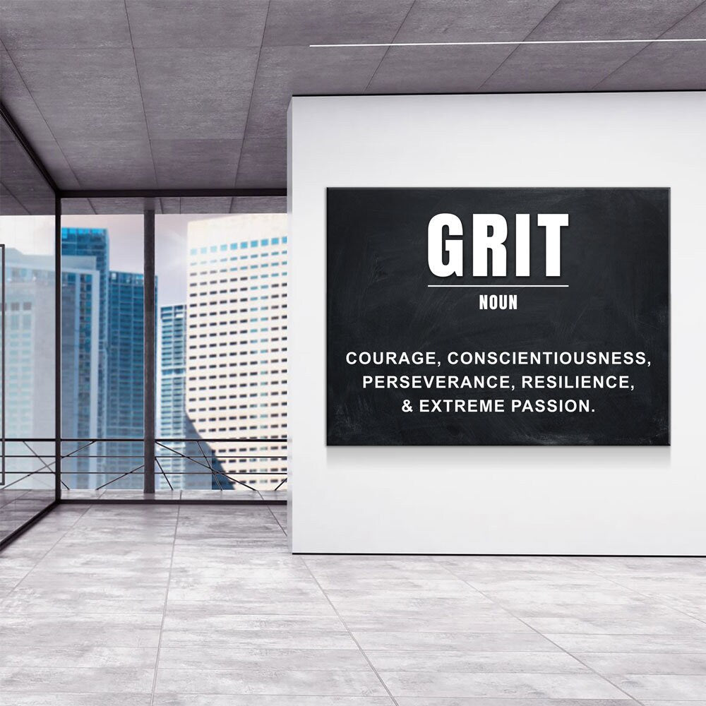 Grit Wall Art Canvas, Grit Noun, Motivational Artwork for Office Home Decor, Gym Decor, Entrepreneur Art, Inspirational Quote, Grit Quote - Royal Crown Pro