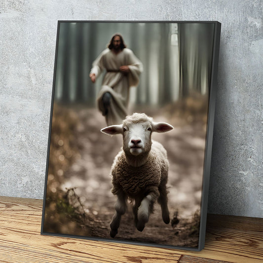 Jesus Running After a Lost Lamb Canvas Wall Art, Jesus Lamb of God Canvas, Jesus Home Decor, God Canvas Print, Jesus Canvas Wall Art - Royal Crown Pro