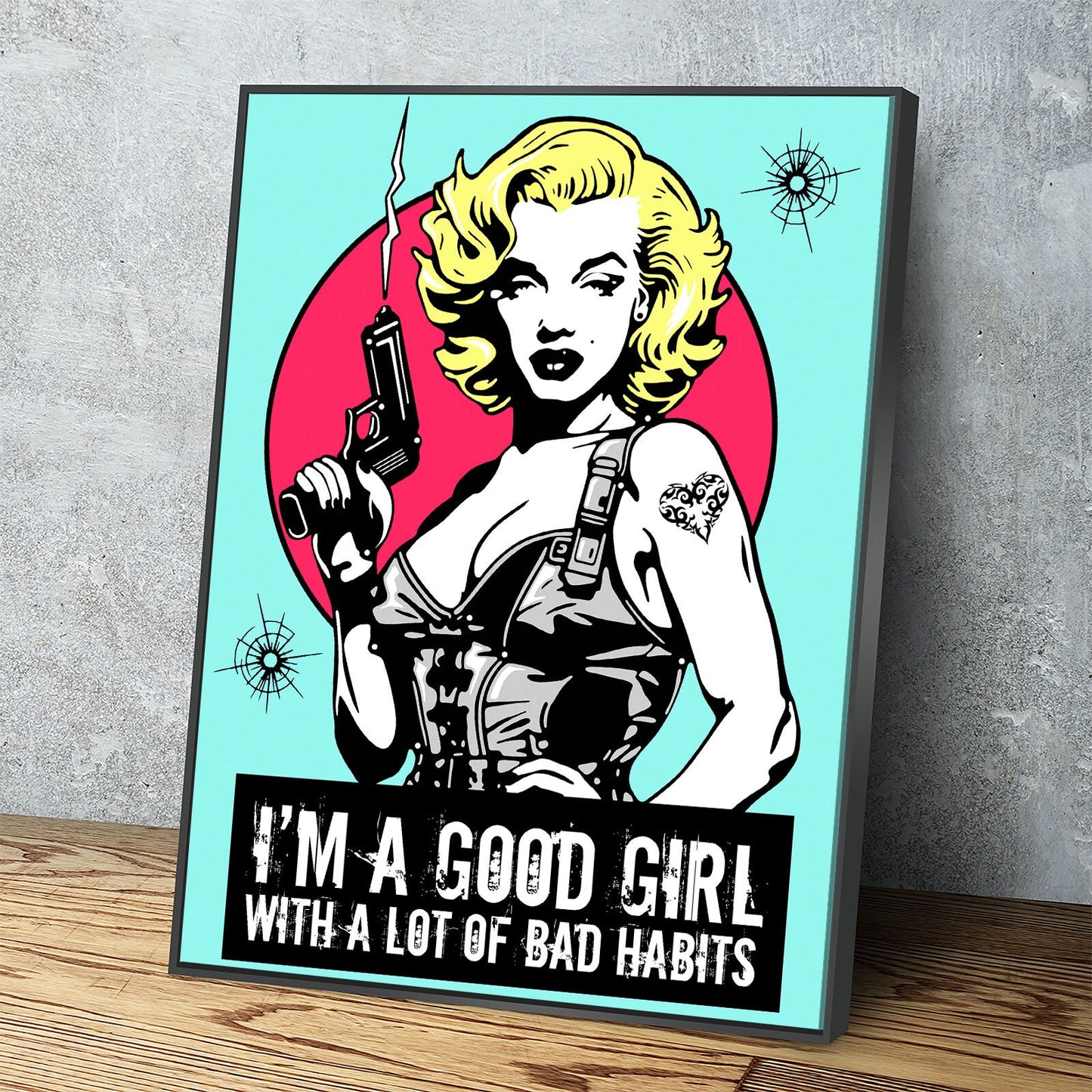 Marilyn Gangsta Canvas Wall Art, I'm A Good Girl With A Lot Of Bad Habits, Marilyn Monroe Comic Style Art, Marilyn Monroe Decor - Royal Crown Pro