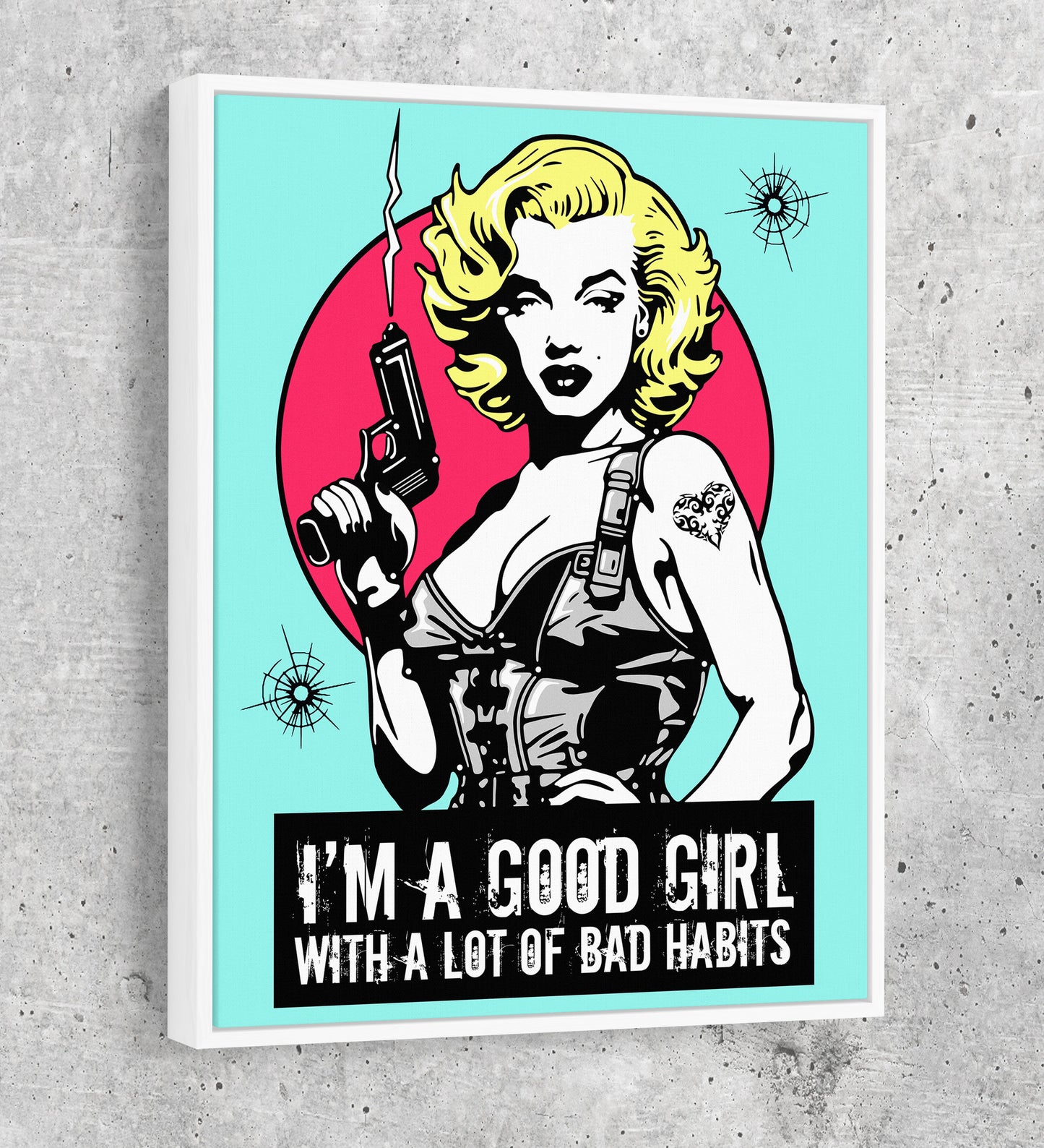 Marilyn Gangsta Canvas Wall Art, I'm A Good Girl With A Lot Of Bad Habits, Marilyn Monroe Comic Style Art, Marilyn Monroe Decor - Royal Crown Pro