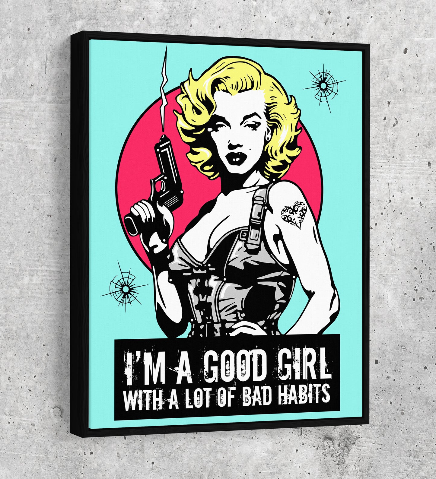 Marilyn Gangsta Canvas Wall Art, I'm A Good Girl With A Lot Of Bad Habits, Marilyn Monroe Comic Style Art, Marilyn Monroe Decor - Royal Crown Pro