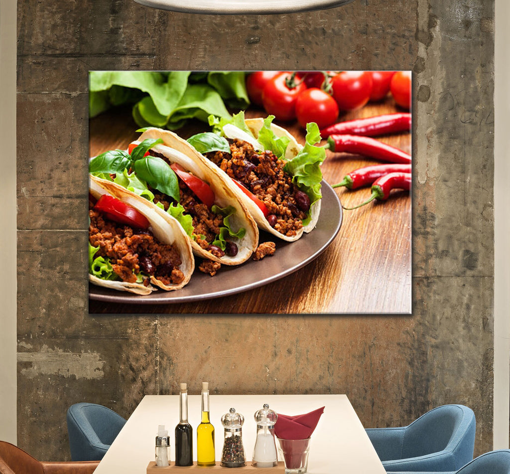 Tacos Canvas Wall Art, Taco Restaurant Decor, Mexican Restaurant Decor, Spicy Taco Print, Taqueria Decor, Tex-Mex Art - Royal Crown Pro