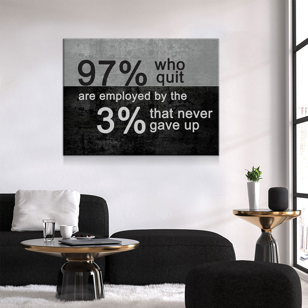 97% Who Quit Are Employed By The 3 Percent That Never Gave Up Canvas Wall Art, Motivational Decor - Royal Crown Pro