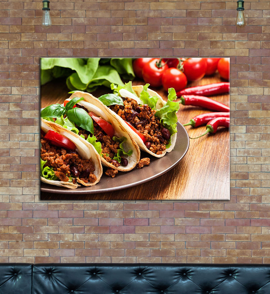 Tacos Canvas Wall Art, Taco Restaurant Decor, Mexican Restaurant Decor, Spicy Taco Print, Taqueria Decor, Tex-Mex Art - Royal Crown Pro