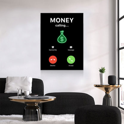 Money Calling Canvas Wall Art, Phone Screen Money Calling, Office Decor, Hustle Quote, Motivational Quote - Royal Crown Pro