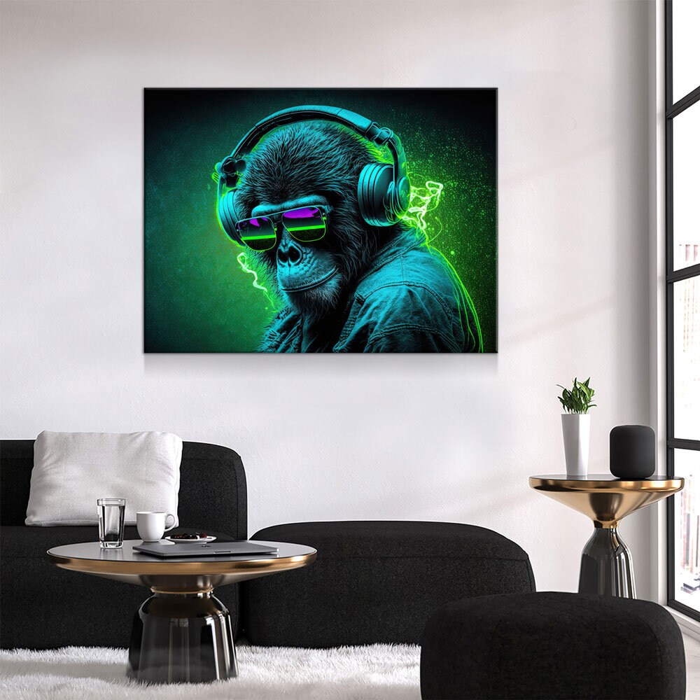 Party Monkey DJ Canvas Wall Art, Monkey DJ, Party Monkey, Abstract Art, Abstract Decor, Music Monkey Wall Art, Party Decor - Royal Crown Pro