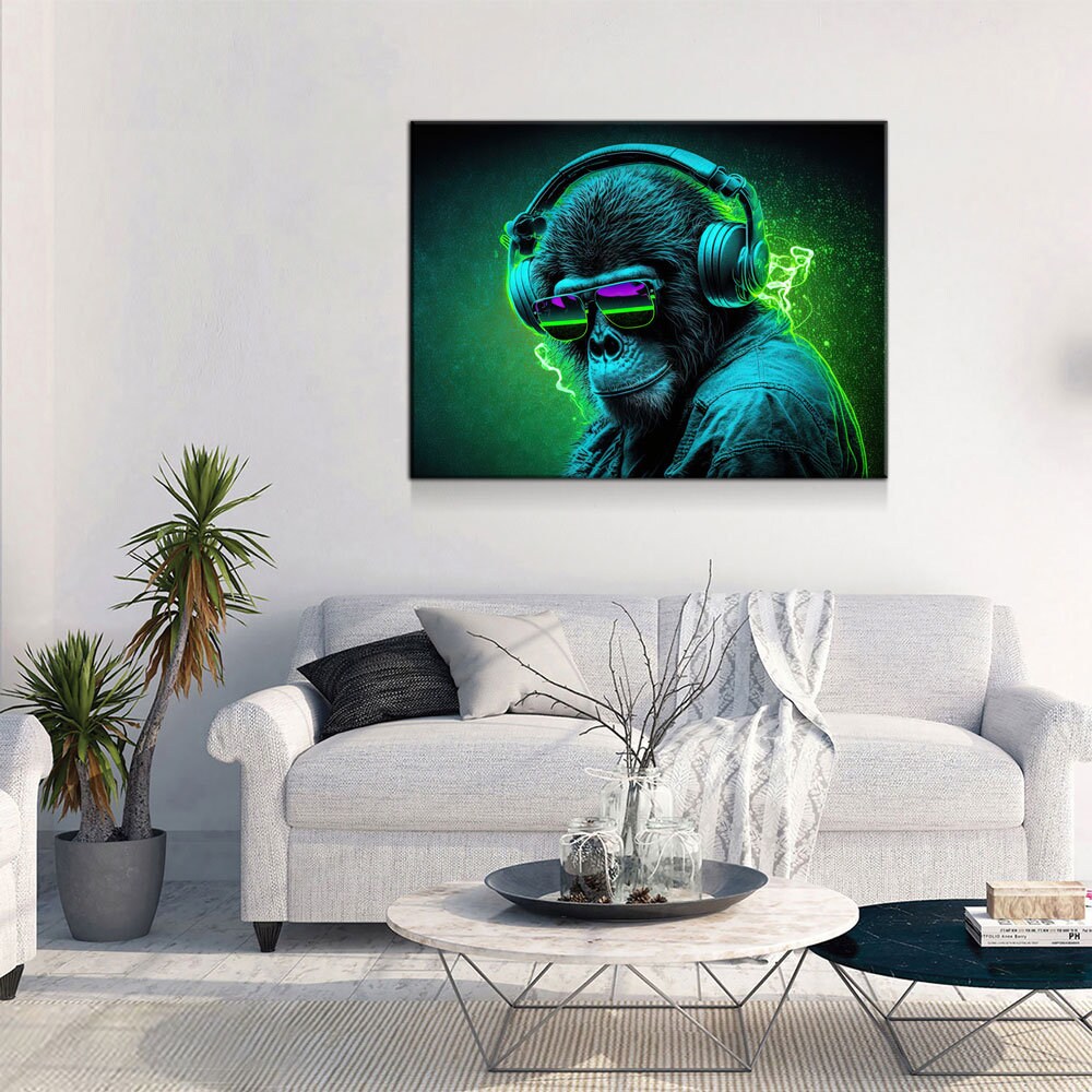 Party Monkey DJ Canvas Wall Art, Monkey DJ, Party Monkey, Abstract Art, Abstract Decor, Music Monkey Wall Art, Party Decor - Royal Crown Pro