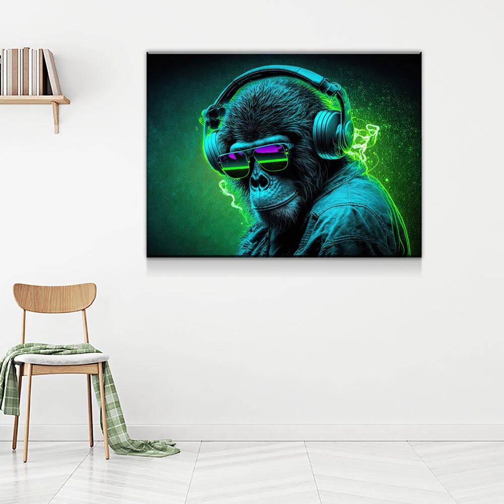 Party Monkey DJ Canvas Wall Art, Monkey DJ, Party Monkey, Abstract Art, Abstract Decor, Music Monkey Wall Art, Party Decor - Royal Crown Pro