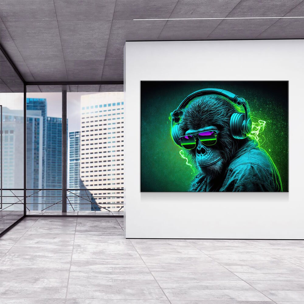 Party Monkey DJ Canvas Wall Art, Monkey DJ, Party Monkey, Abstract Art, Abstract Decor, Music Monkey Wall Art, Party Decor - Royal Crown Pro