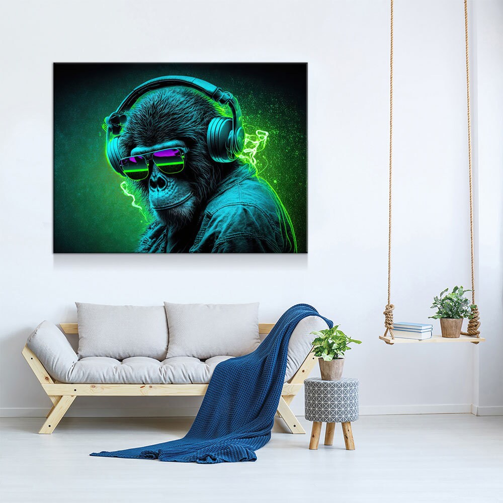 Party Monkey DJ Canvas Wall Art, Monkey DJ, Party Monkey, Abstract Art, Abstract Decor, Music Monkey Wall Art, Party Decor - Royal Crown Pro