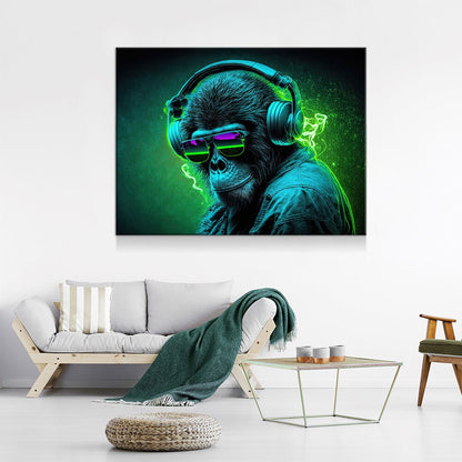 Party Monkey DJ Canvas Wall Art, Monkey DJ, Party Monkey, Abstract Art, Abstract Decor, Music Monkey Wall Art, Party Decor - Royal Crown Pro