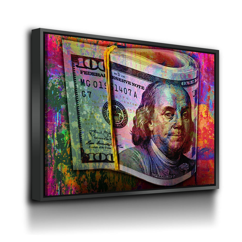 Graffiti Bills Canvas Wall Art, 100 Dollar Bills, Hundred Dollar Bills, Abstract Art, Abstract Decor, Ben Franklin Money Decor, Money Art - Royal Crown Pro