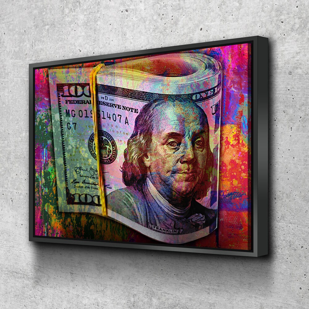 Graffiti Bills Canvas Wall Art, 100 Dollar Bills, Hundred Dollar Bills, Abstract Art, Abstract Decor, Ben Franklin Money Decor, Money Art - Royal Crown Pro