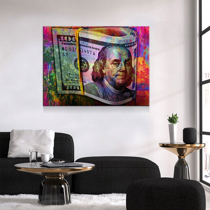 Graffiti Bills Canvas Wall Art, 100 Dollar Bills, Hundred Dollar Bills, Abstract Art, Abstract Decor, Ben Franklin Money Decor, Money Art - Royal Crown Pro