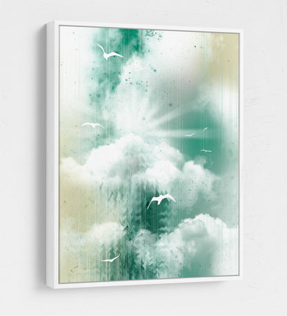 Morning Glory Canvas Wall Art, Inspirational Decor, Coastal Design, Abstract Landscape, Sea, Clouds and Seagulls - Royal Crown Pro