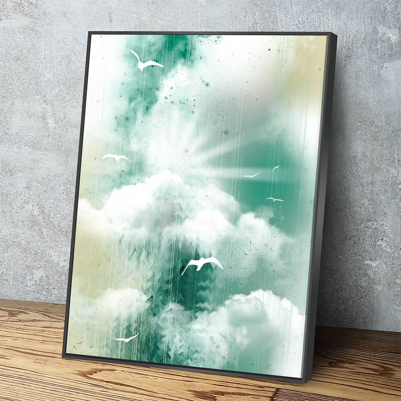 Morning Glory Canvas Wall Art, Inspirational Decor, Coastal Design, Abstract Landscape, Sea, Clouds and Seagulls - Royal Crown Pro