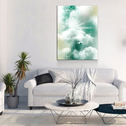 Morning Glory Canvas Wall Art, Inspirational Decor, Coastal Design, Abstract Landscape, Sea, Clouds and Seagulls - Royal Crown Pro