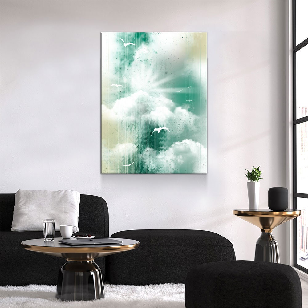 Morning Glory Canvas Wall Art, Inspirational Decor, Coastal Design, Abstract Landscape, Sea, Clouds and Seagulls - Royal Crown Pro