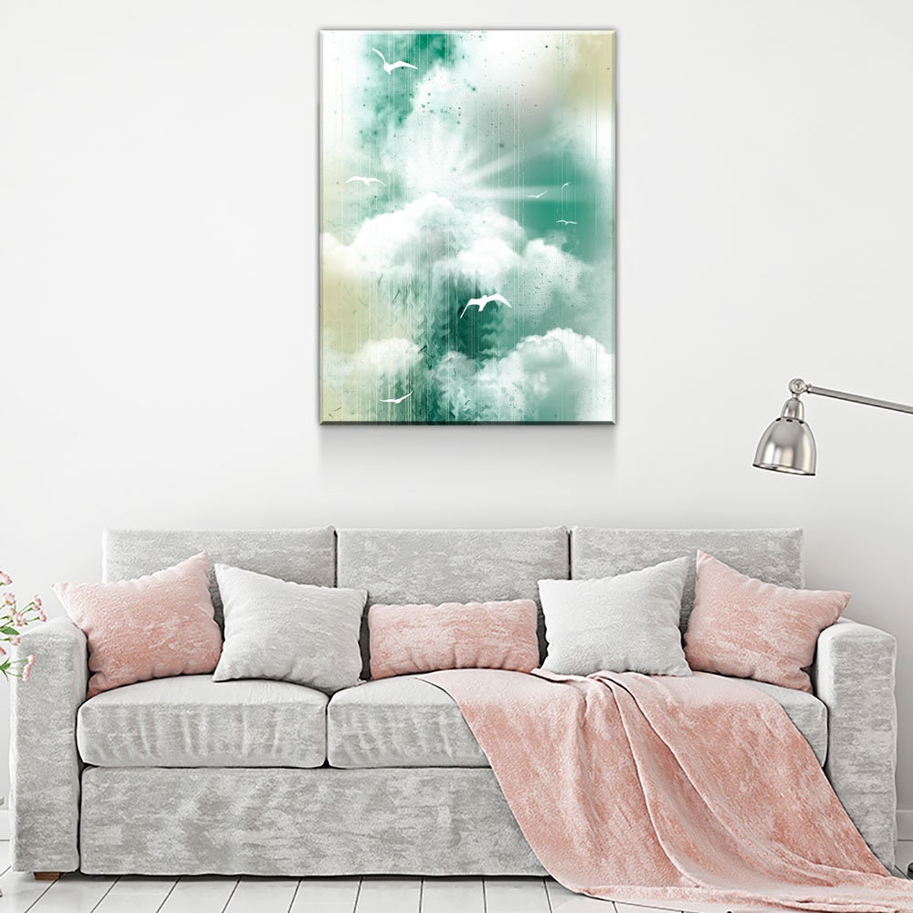 Morning Glory Canvas Wall Art, Inspirational Decor, Coastal Design, Abstract Landscape, Sea, Clouds and Seagulls - Royal Crown Pro