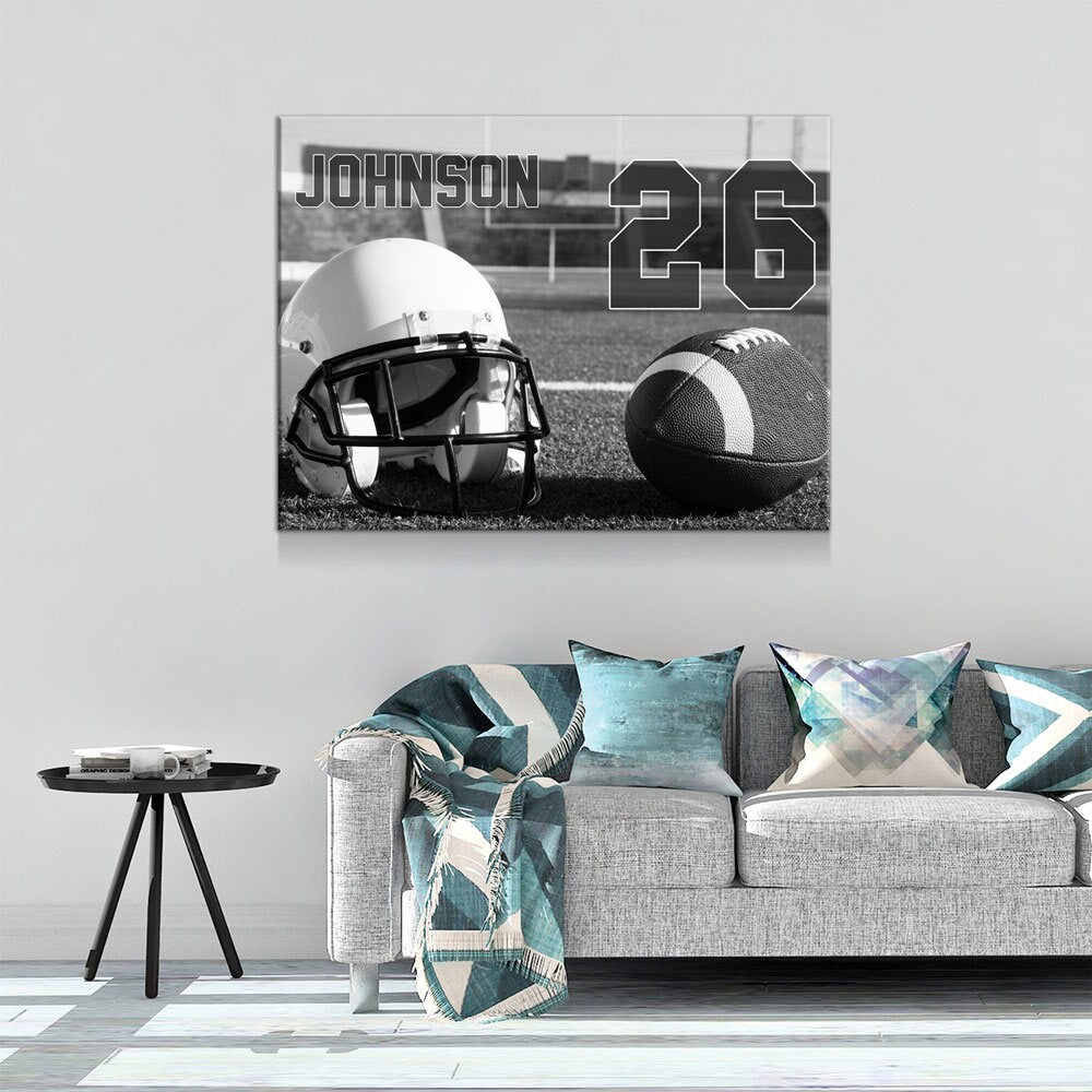 Personalized Football Name And Number Canvas Wall Art, Custom Football Player Print, Football Team Gift, High School Football - Royal Crown Pro