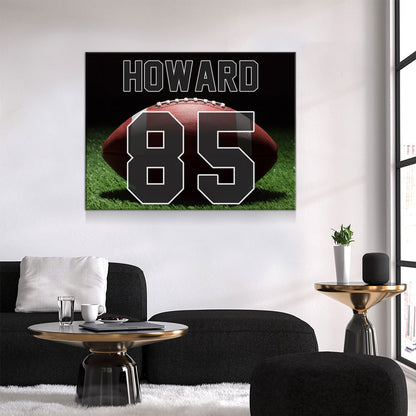 Personalized Football Name And Number Canvas Wall Art, Custom Football Player Print, Football Team Gift, High School Football - Royal Crown Pro