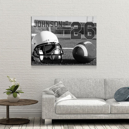 Personalized Football Name And Number Canvas Wall Art, Custom Football Player Print, Football Team Gift, High School Football - Royal Crown Pro