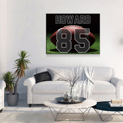 Personalized Football Name And Number Canvas Wall Art, Custom Football Player Print, Football Team Gift, High School Football - Royal Crown Pro